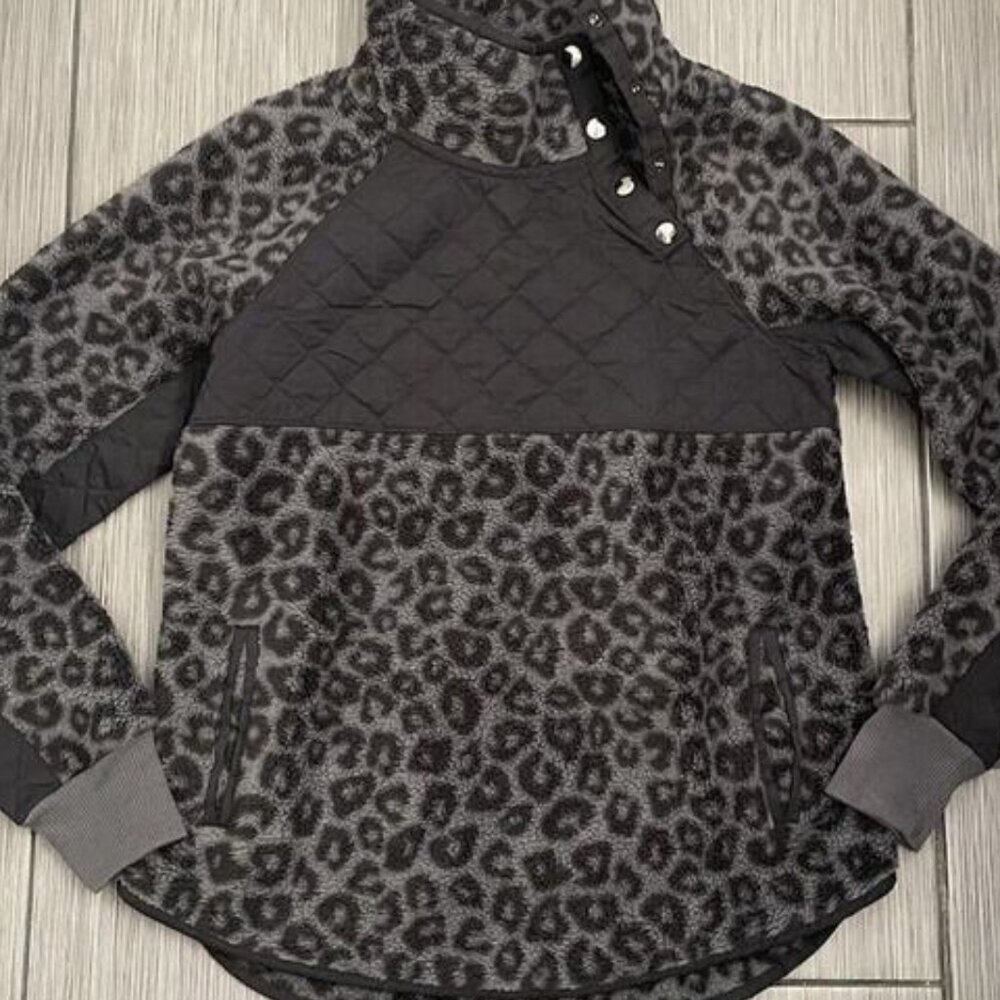 Abercrombie & Fitch Womens Asymmetrical Snap Up Fleece Sweatshirt Small Black